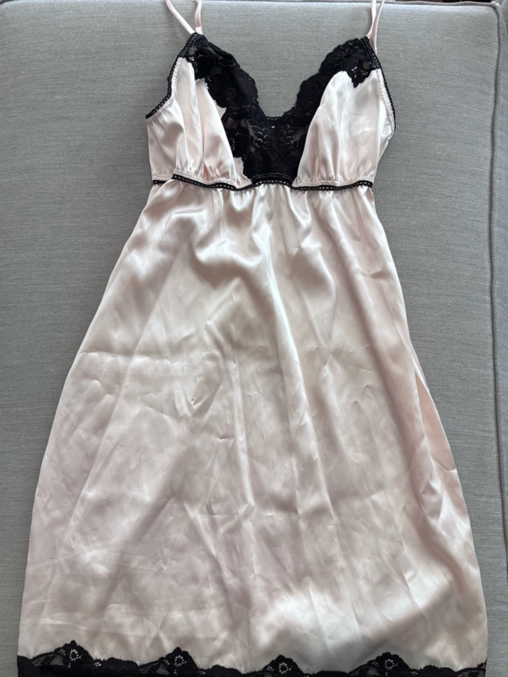Lindsey Luxe Ivory Chemise with Black Lace Trim Small